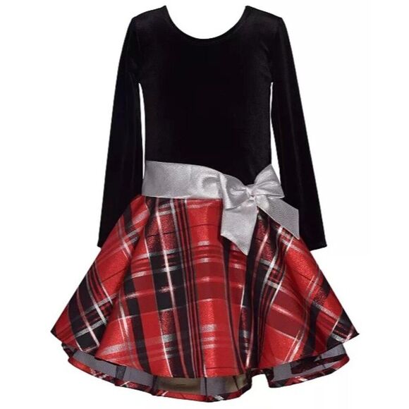 Bonnie Jean Velvet and Plaid Dress Size 14 - Picture 1 of 4